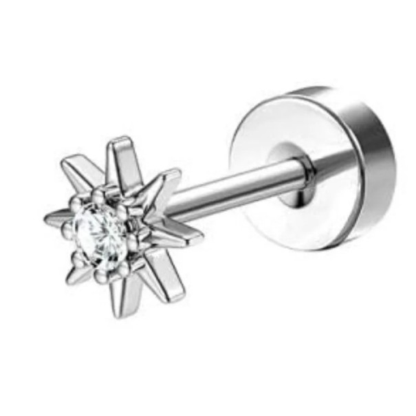 1 buc piercing argintiu cercei decorat cu stea 0,8 mm x 6 mm x 10 mm oțel inoxidabil chirurgical pentru urechi sensibile 1