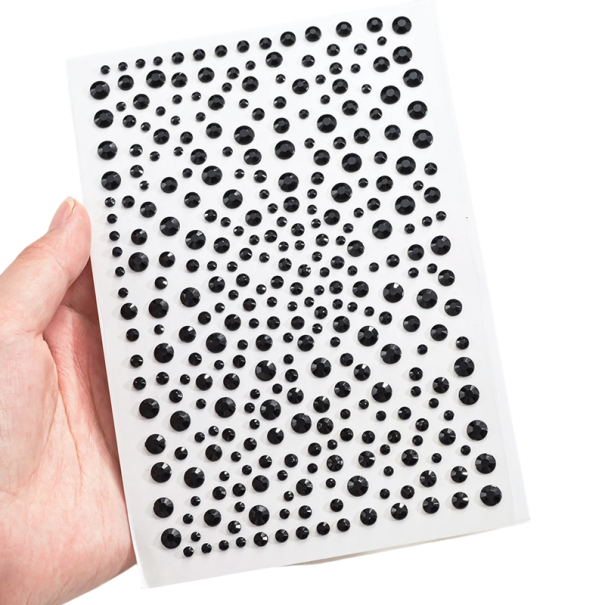 1 foglio di gemme adesive per il viso Gioielli 3 4 5 mm Mix per trucco da sposa e serale Festivali Carnevali Balli e decorazioni per trucco originali nero