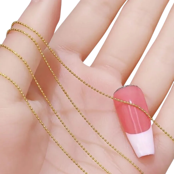 1 m 3D koraliki do paznokci mini kamienie 0,8 mm Metalowe kulki w łańcuszku Dekoracje do paznokci, zębów, szkła, telefonu, zeszytu, domu itd. złoto