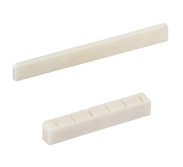 1 Paar Gitarrenbrücke 8 x 0,3 cm und Nullbund 5,2 x 0,6 cm aus Rinderknochen Weiße oder unbehandelte Ersatzsätze für klassische akustische weiß
