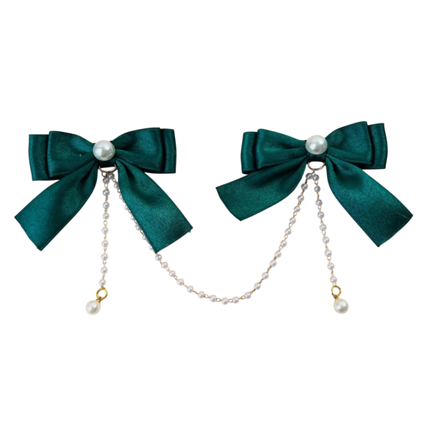 1 pereche de Sponeci pentru păr Fundă din satin cu perlă și lanț de perle Accesoriu elegant pentru păr de fetiță verde