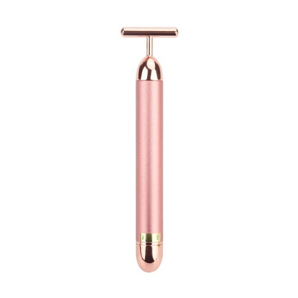 1 rolă vibratoare pentru masaj facial cu baterie AA Rolă vibrantă rezistentă la apă pentru fermitate și slăbire a feței Instrument vibrator pentru lifting facial Maser antirid în formă de T 14 x 3,2 cm roz