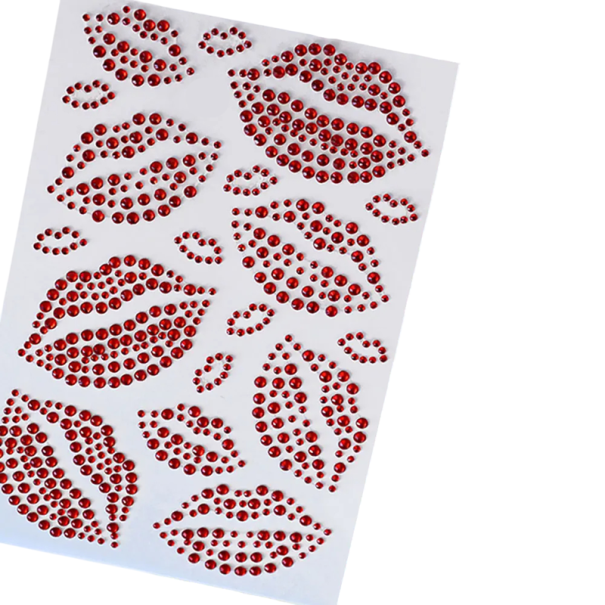 1 Sheet of Self-Adhesive Rhinestones in the Shape of Red Lips for Face Jewellery 3 4 5 mm Mix for Wedding Makeup Parties Festivals and Creative Makeup 1