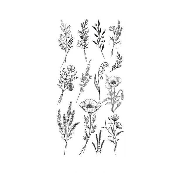 1 stk. tatoveringspapir. Delikate blomstermotiver 19 x 9,6 cm. Midlertidig tatovering. Sommerfugle og blomster. Romantisk design. Elegance og delikatesse til kvinder. 1
