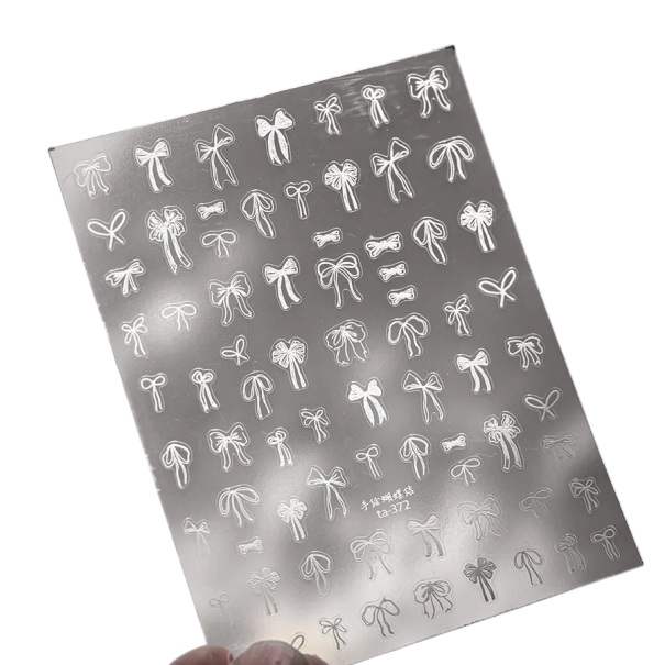 1 stuk Stickers voor nagels met strikjes Zwarte en witte 3D Nail Art transfers Schattige zelfklevende decoraties voor nagels DIY accessoires voor versiering wit