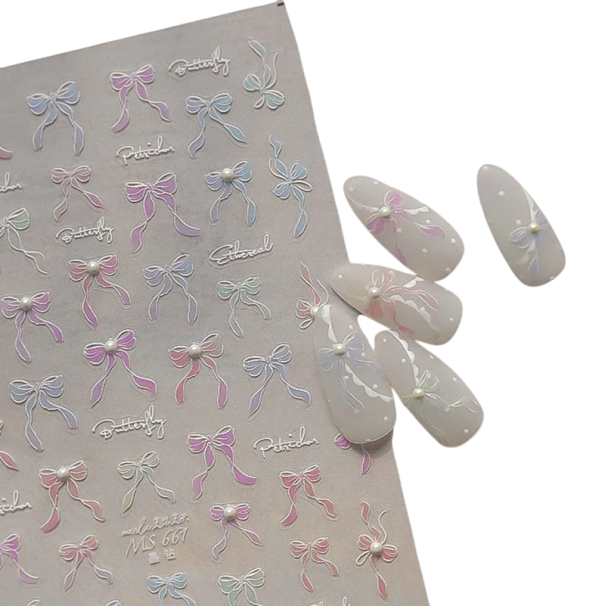 1 unid Adesivos para unhas com laços Pastel 3D Nail Art autocolantes Decorações doces Acessórios elegantes para DIY 1