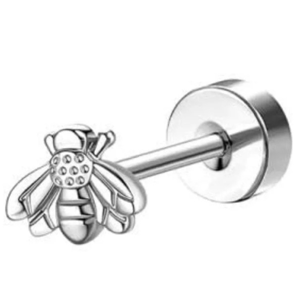 1 unidade de brinco piercing prateado design de inseto 0,8 mm x 6 mm x 10 mm aço inoxidável cirúrgico para orelhas sensíveis 1