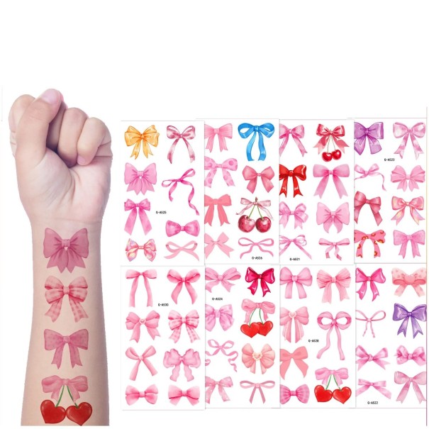 10 Blätter Temporäre Tattoos Schleifen 80 Stück Kinder Tattoos verschiedene Designs Aufklebe-Tattoos für den Körper Party Zubehör 1