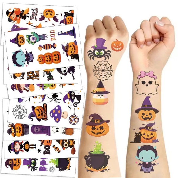 10 darabos ideiglenes tetoválás Halloween 4–7 cm Vízálló tetováló matricák gyerekeknek Tök Szörnyek Szellemek 1
