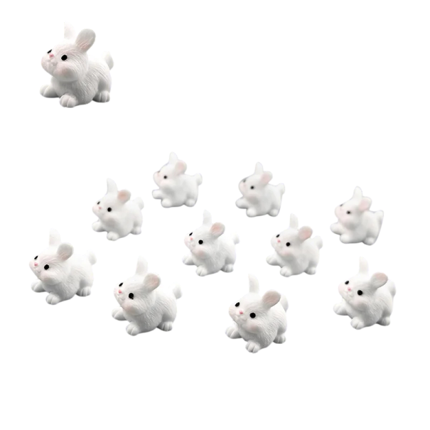 10 db Mini figurka fehér nyuszi 0,9 × 1,6 cm Gyanta dekoráció mini kertbe, virágcserépbe vagy akváriumba 2