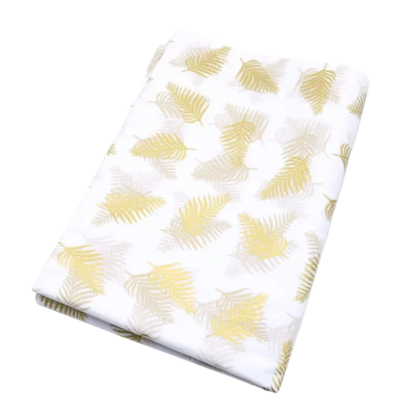 10 folhas de papel de seda 50 x 70 cm com padrão de folhas sobre fundo branco Várias cores Papel floral para presentes DIY e decoração de casamentos dourado