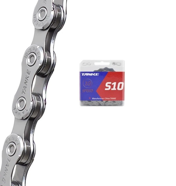 10-Gang Fahrradkette TANKE S10 1/2" x 11/128" 116 Glieder silber mit Schnellverschluss MTB Straßenrad grau