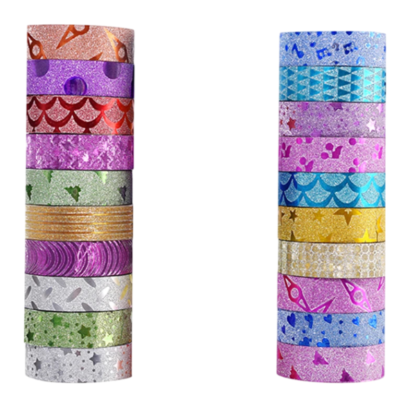 10 kpl kimaltavaa paperista teippiä 15 mm x 3 m Koristeellisten teippien sarja, jossa on ornamentti- ja geometrisia kuvioita DIY-tarroille 1