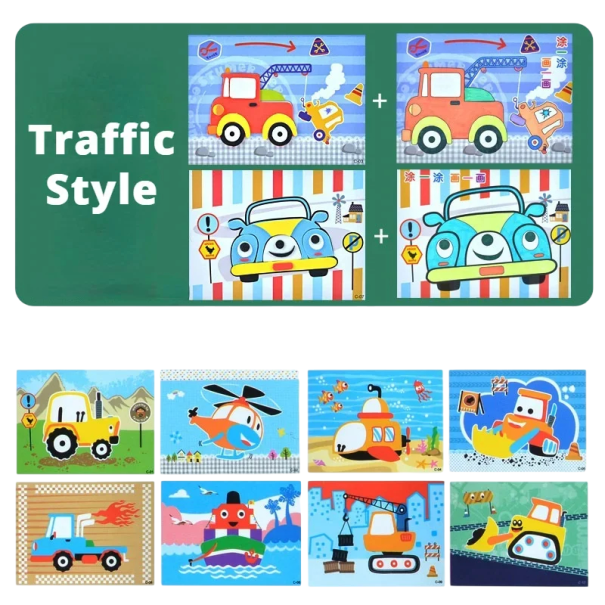 10 ks 3D EVA pěnová samolepka Puzzle hra Dopravní prostředky DIY Vzdělávací hračky pro děti Kreativní skládání Učení a zábava 17,5x13 cm 1