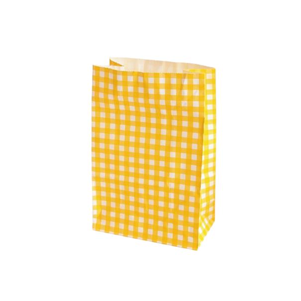 10 ks Barevné kraftové papírové sáčky 23 x 15 x 8 cm Kostkovaný motiv Dárkové tašky na párty festival svatbu narozeniny sušenky žlutá