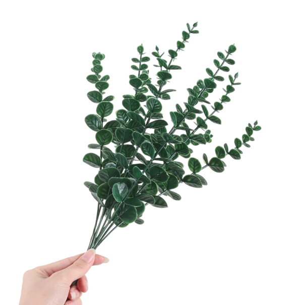 10 ks umelých vetiev eukalyptu 38 cm Zelené listy Dekorácie do venca Kytica Svadobný aranžmán Domáca výzdoba Kvetinové DIY projekty tmavo zelená