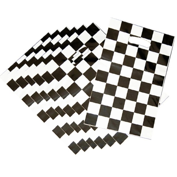 10 Pack Plastic Party Bags Checkered Racing Design Gift Bags for Small Gifts for Guests Children's Birthday Racing Party 1