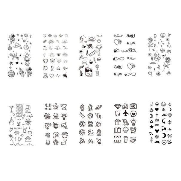 10 Pack Waterproof Temporary Tattoo Stickers Finger Designs Planets Rockets Animals Flowers Symbols Minimalist Body Art Women Men 1