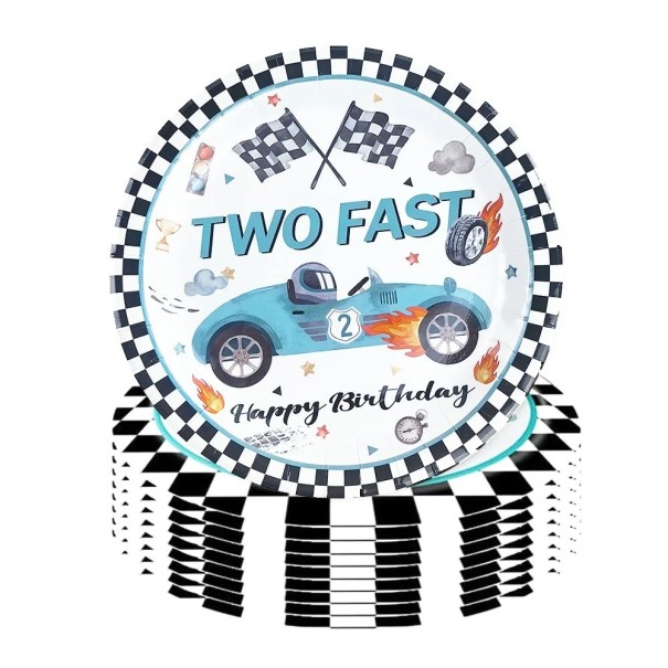 10 pcs Assiettes en papier 22,9 cm Two Fast Voiture de course bleue Assiettes d'anniversaire pour fête d'enfants Décorations de fête de course 1