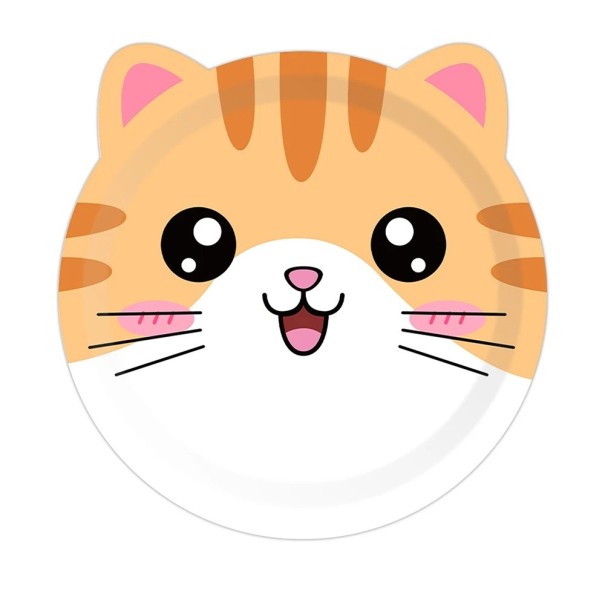 10 pcs Assiettes en papier de fête 24 × 24 cm Assiettes en forme de tête de chat orange Assiettes jetables pour fête d'anniversaire d'enfants 1