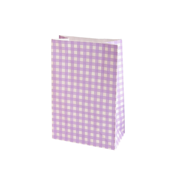 10 pcs Colourful Kraft Paper Bags 23 x 15 x 8 cm Checked Design Gift Bags for Parties Festivals Weddings Birthdays Biscuits purple