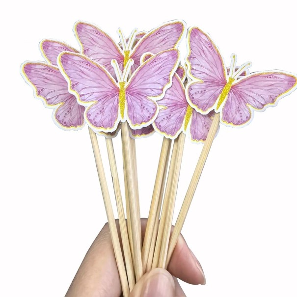 10 pcs Pichet de gâteau Papillons sur brochette Décorations de gâteau cupcakes et desserts Pichet papillon Décorations de fête pour anniversaires rose