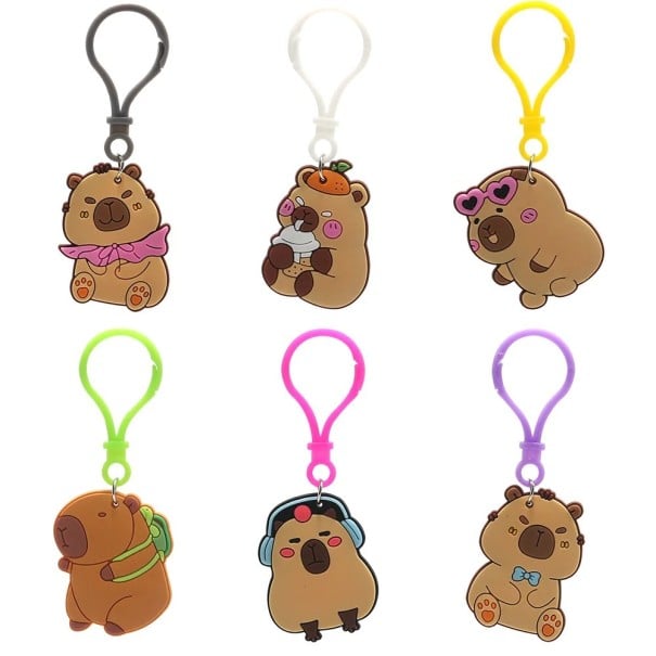 10 pcs Porte-clés Capybara avec mousqueton en plastique Porte-clés colorés avec capybara en caoutchouc Designs variés Porte-clés pour clés 1