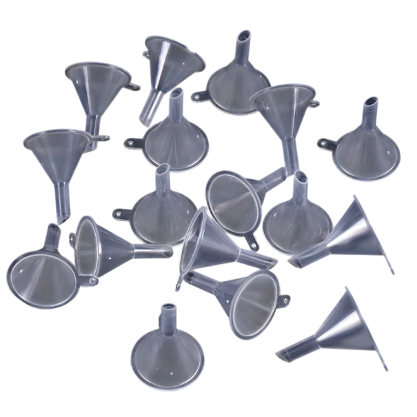 10 pezzi mini imbuti in plastica di dimensioni compatte di circa 3 cm per il travaso preciso di liquidi in bottigliette e piccoli contenitori 1