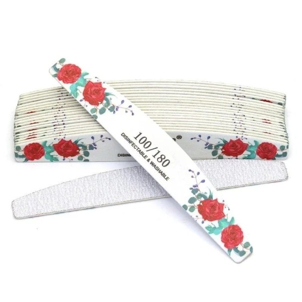 10 Professional Nail Files 17.8 x 2.8 x 0.2 cm Wooden File with Sandpaper for Manicure and Pedicure red