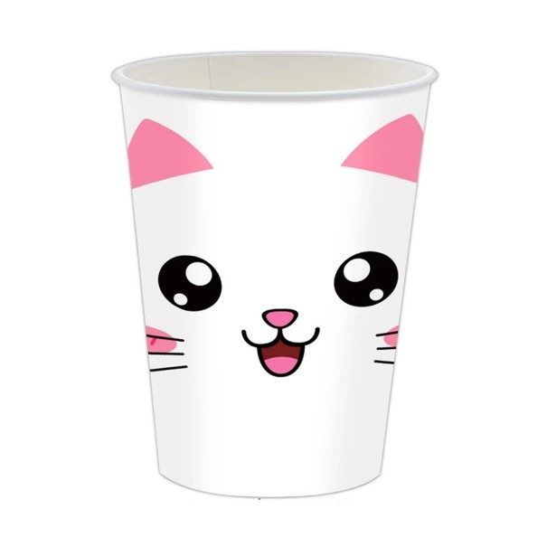 10 pz Bicchieri di carta per feste 250 ml Bicchieri bianchi con faccia di gatto Bicchieri usa e getta per bevande per feste di compleanno per bambini 1