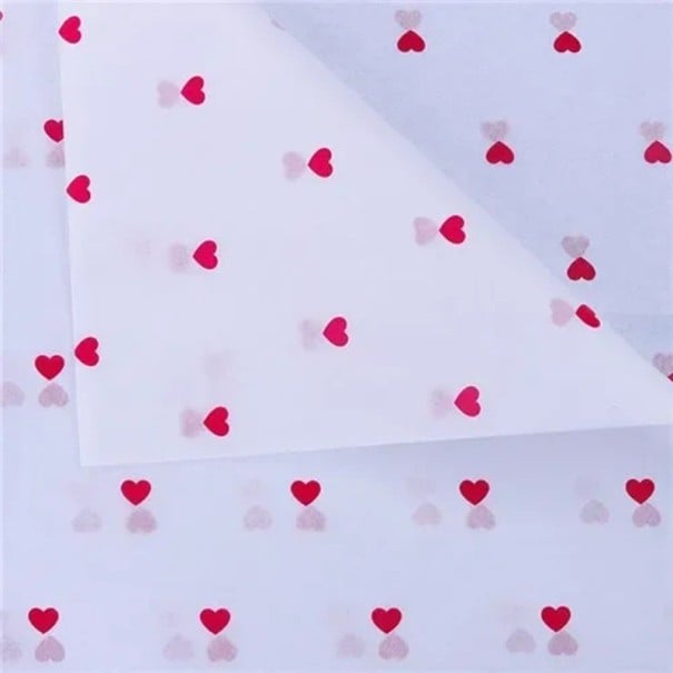 10 Sheets of Silk Wrapping Paper 50 x 70 cm with Heart Pattern on White Background Various Colours Floral DIY Material for Gifts, Weddings and Decorations red