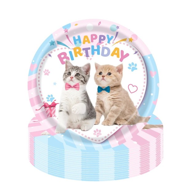 10 st Papper party tallrikar 22,9 cm Tallrikar med kattmotiv Happy Birthday Engångstallrikar för tårta till barnkalas 1