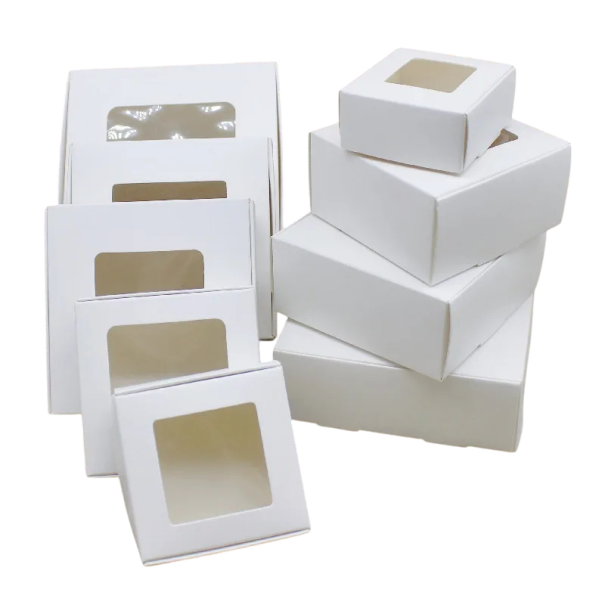 10 Stück Geschenkschachteln 13 x 12 x 4 cm Kraftpapierboxen mit transparentem Fenster Verschiedene Farben Elegante Verpackungen für Schmuck, Kerzen, Süßigkeiten und handgefertigte Geschenke weiß