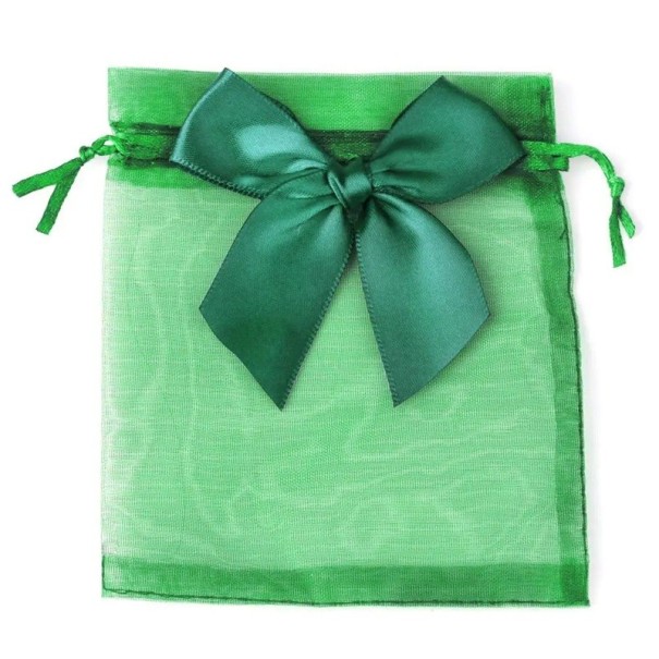 10 Stück Geschenktüten aus Organza 9 x 12 cm Beutel mit Zugband und Schleife Weihnachtsfeier Hochzeitsverpackung für Süßigkeiten Schmuck Dekorative Verpackung Geschenke grün