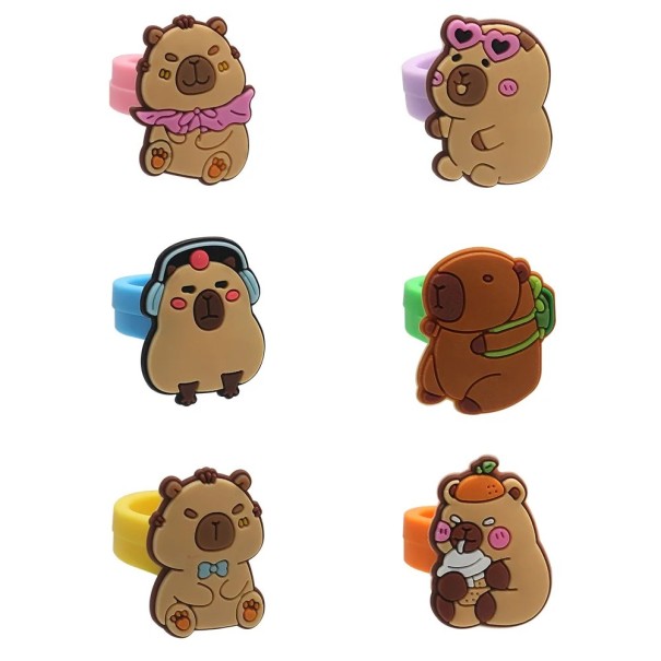10 stuks Kinderkleurige Ringetjes Kapybara Schattige Ringetjes met Rubber Kapybara Feest Ringetjes voor Kinderen Feestjes 1