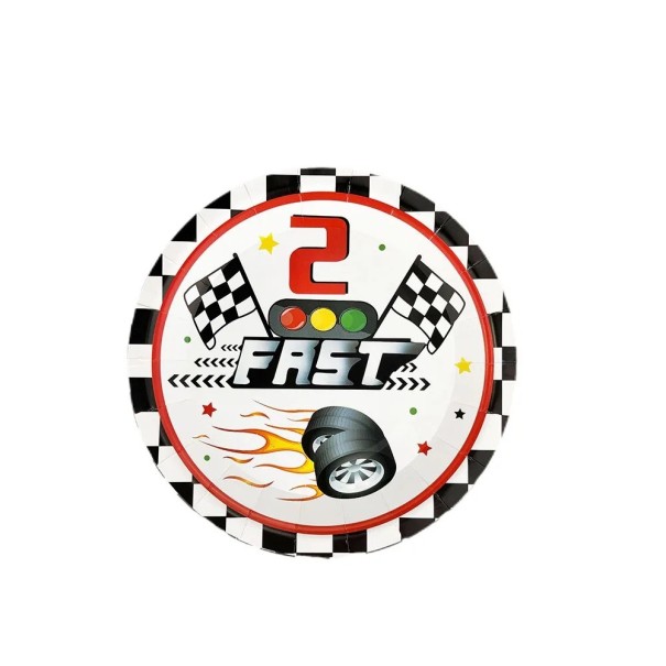 10 stuks Papieren borden 18 cm Two Fast Racevlaggen en verkeerslichten Verjaardagsborden voor kinderfeestjes Racefeestdecoratie 1