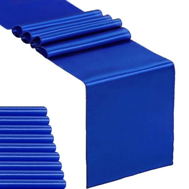 10 stuks satijnen tafellopers 30,5x273 cm Zijdeachtige decoraties voor bruiloften, verjaardagsfeesten, banketten, elegante tafelversiering donkerblauw