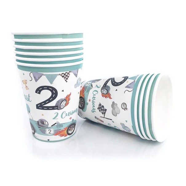 10 unidades Copos de Papel 2 Curious Cor Azul Copos de Festa para Bebidas para Festa de Aniversário Infantil Decoração Temática Two Fast 1