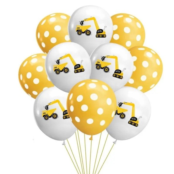10 unidades de Balões de Látex com Motivo de Construção Escavadora com Bolinhas Decoração para Festa de Aniversário Infantil Decoração Temática de Festa de Construção 1
