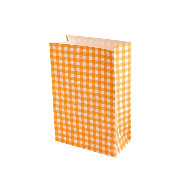 10 unidades de Bolsas de Papel Kraft de Colores 23 x 15 x 8 cm Diseño de Cuadros Bolsas de Regalo para Fiesta Festival Boda Cumpleaños naranja