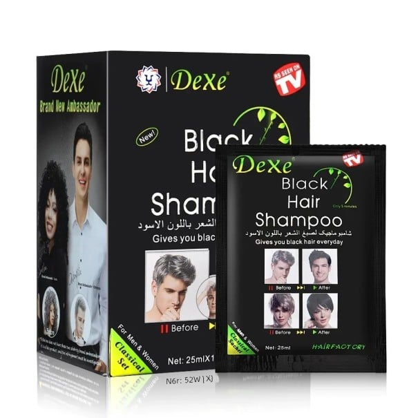 10 unidades de Dexe Fast Champú Colorante para Cabello 25 ml Champú Natural para Cabello Negro en 5 Minutos, Coloración Herbal Negra, Aplicación 1