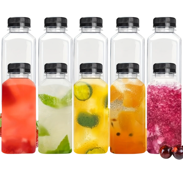 10 unidades de garrafas de plástico para bebidas com tampa de rosca 500 ml Garrafinhas plásticas transparentes para sumos, smoothies e bebidas caseiras 1