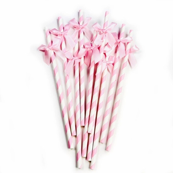 10 unidades de Pajitas de papel para bebidas Rosa y blancas con lazo Pajitas para fiestas de cumpleaños baby shower decoración de sweet bar 1