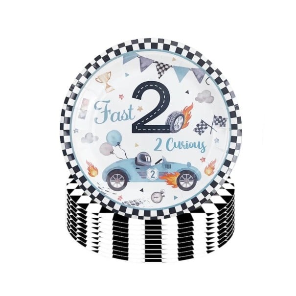 10 unidades de Platos de Papel 17,8 cm 2 Fast 2 Curious Coche de Carreras Azul Platos de Cumpleaños para Fiesta Infantil Decoración de Fiesta 1