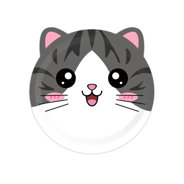 10 unidades de Platos de papel 19 × 19 cm Platos en forma de cabeza de gato atigrado Platos desechables de cumpleaños para fiesta infantil 1