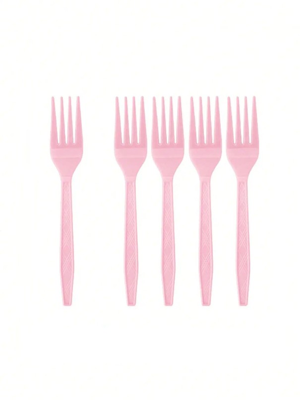 10 unidades de tenedores de plástico de 15,8 cm tenedores de fiesta en rosa claro cubiertos de plástico para cumpleaños baby shower boda decoración 1
