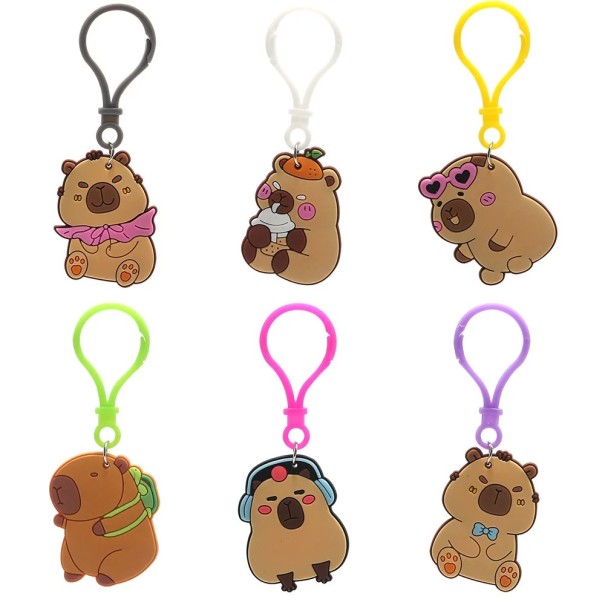 10 unidades Llavero de Capibara con mosquetón de plástico Llavero colorido con capibara de goma Diseños variados Llavero para llaves mochila bolso 1