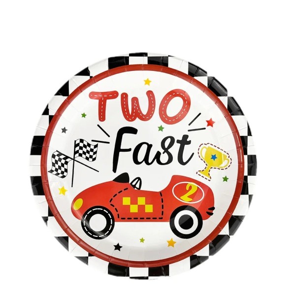 10 unidades Platos de papel 23 cm Two Fast Coche de carreras rojo Platos de cumpleaños para fiesta infantil Decoraciones de fiesta de carreras 1
