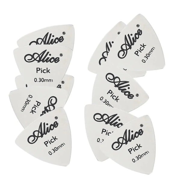 10 unidades Púas metálicas Alice 0.3 mm Forma triangular Acero inoxidable Superficie brillante Púas resistentes para guitarra eléctrica y acústica 1