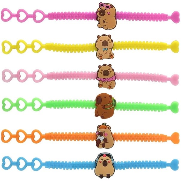 10 unidades Pulseiras ajustáveis para crianças Kapybara Pulseiras de borracha coloridas com capybara Vários designs Fecho de ganchos Presentes 1